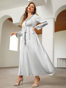 SHEIN Belle 亮片細節腰帶洋裝