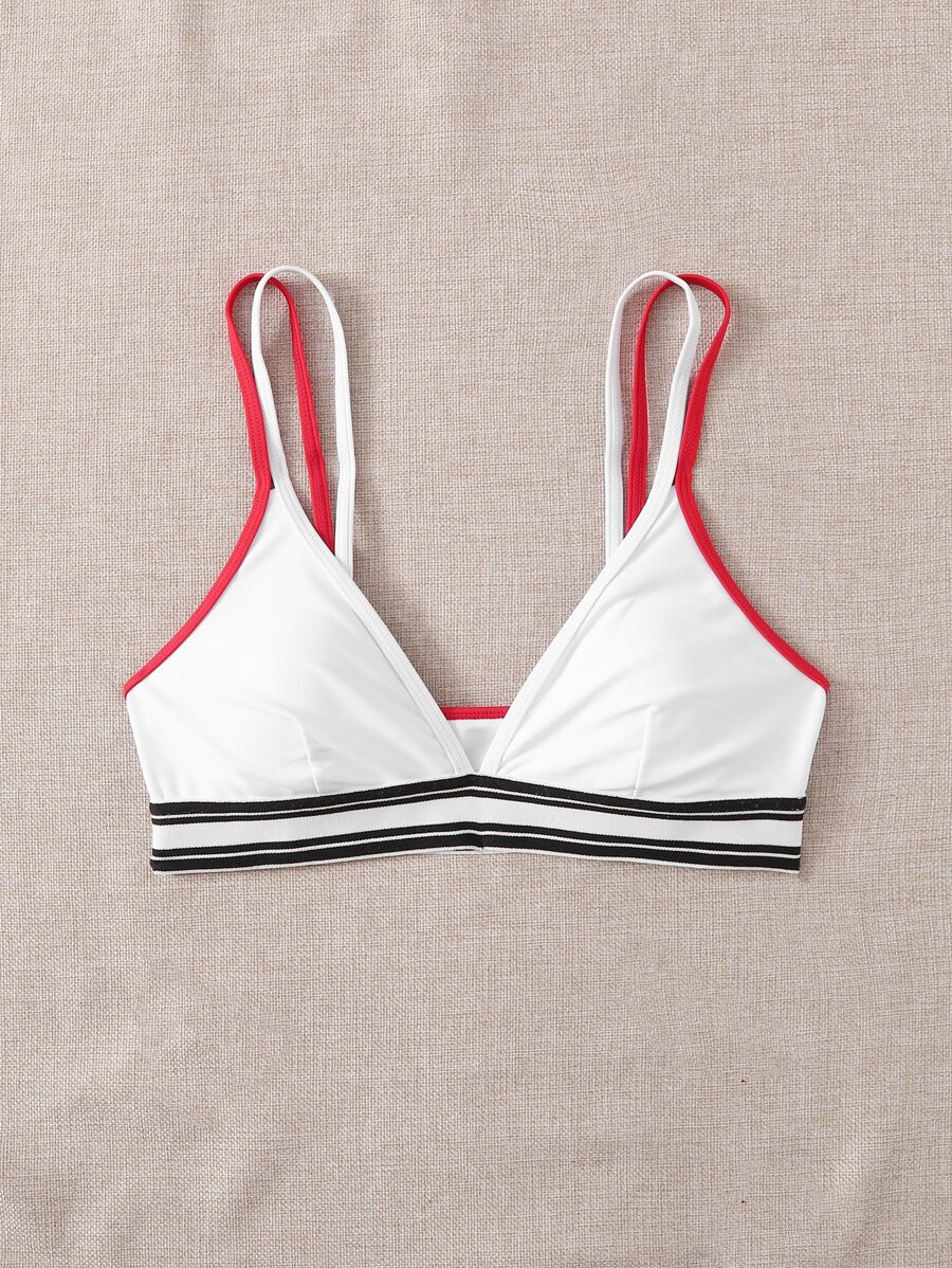 Contrast Binding Bikini Top - White - View 1