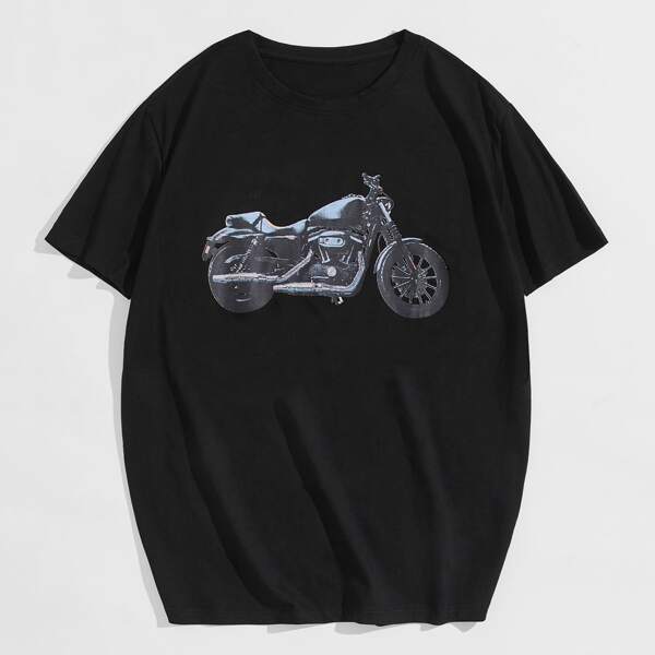 

Men Motorcycle Print Tee, Black