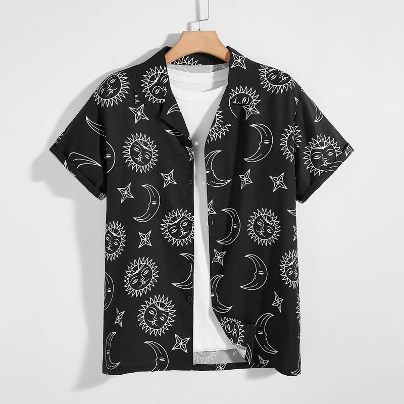 

Guys Sun & Moon Print Shirt, Black