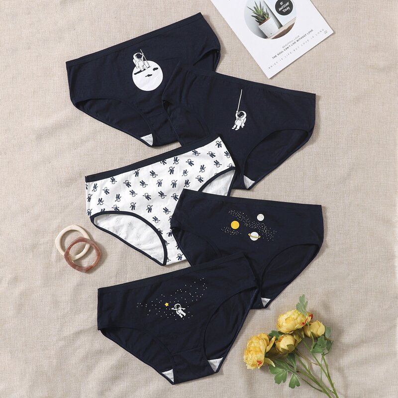 

5pack Plus Cartoon Astronaut Panty Set, Multicolor