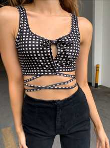 SHEIN Unity 格紋後繫帶短版背心上衣