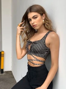 SHEIN Unity 格紋後繫帶短版背心上衣