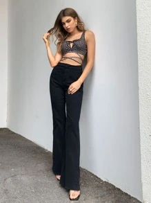 SHEIN Unity 格紋後繫帶短版背心上衣