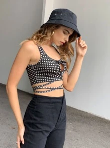 SHEIN Unity 格紋後繫帶短版背心上衣