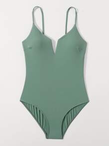 V Wired One Piece Swimsuit - Cadet Blue - View 1
