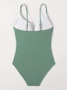 V Wired One Piece Swimsuit - Cadet Blue - View 2