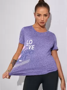 Easithlete 字母圖形混紡運動T恤，適用於健身或運動穿著