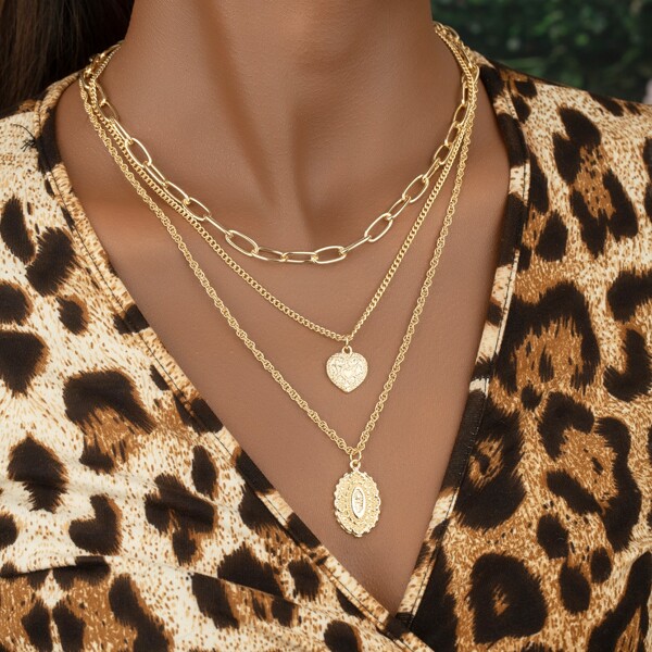 

Heart Charm Layered Necklace, Gold