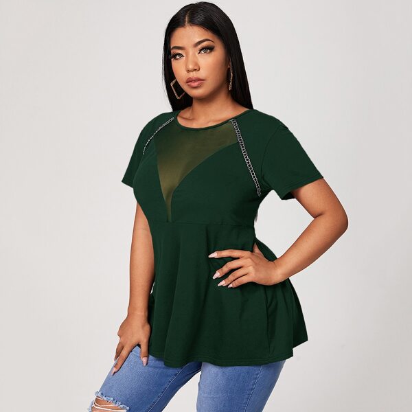 

Plus Mesh Panel Chain Detail Tee, Dark green
