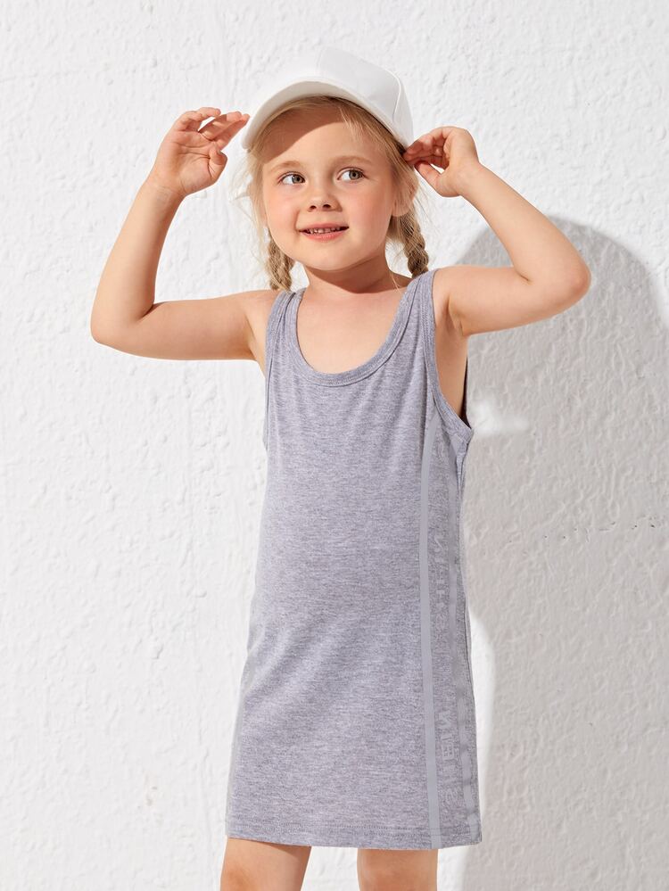 Side Stripe Randig Sportig Småflickor Klänning - Grå - Visa 5