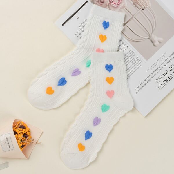 

Heart Print Crew Socks, Multicolor