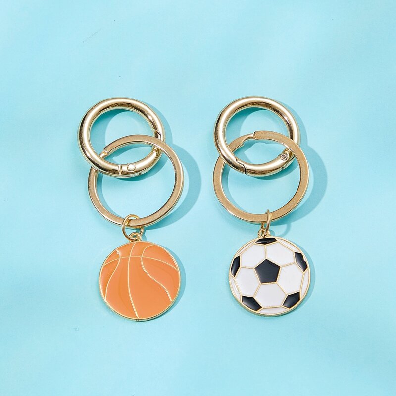 

2pcs Guys Ball Charm Keychain, Gold