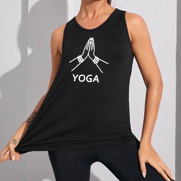 

Gesture & Letter Graphic Sports Tank Top, Black