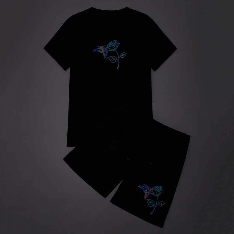 

Guys Reflective Butterfly & Floral Tee & Track Shorts, Black