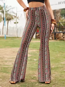 SHEIN VCAY 印花喇叭褲 - 彩色 - 查看 1