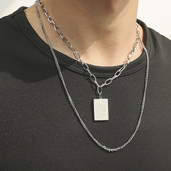 

Men Geo Charm Necklace, Silver