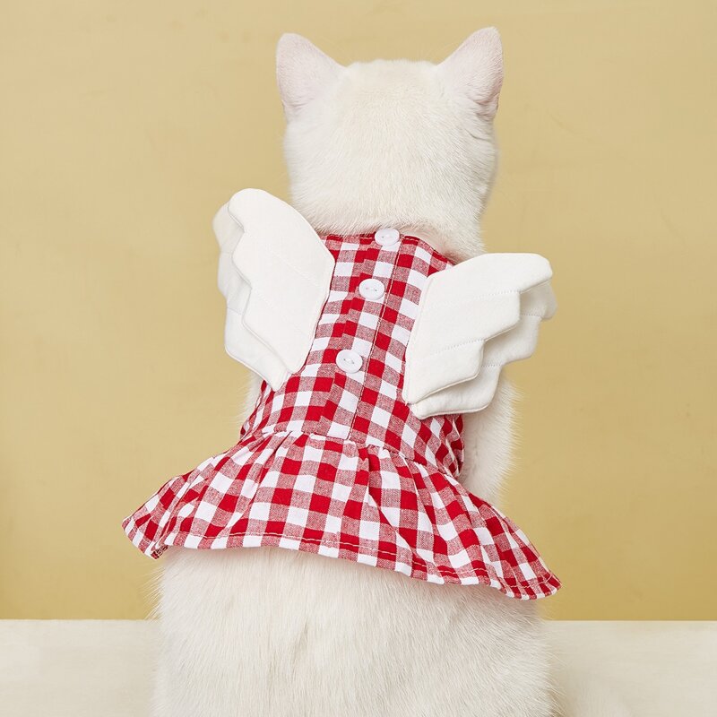 

Wing Decor Gingham Pattern Pet Dress, Red
