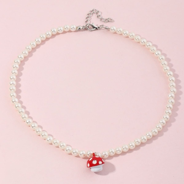 

Girls Mushroom Charm Necklace, White