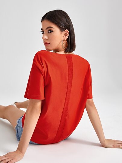Idioma Studio Drop Shoulder Plisse Back Solid Tee