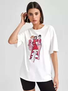 Sveta Drop Shoulder Figure Graphic Tee - White - View 1