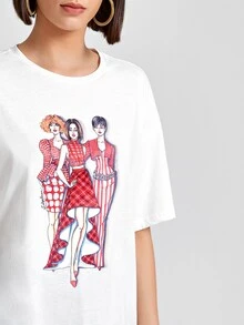 Sveta Drop Shoulder Figure Graphic Tee - White - View 3
