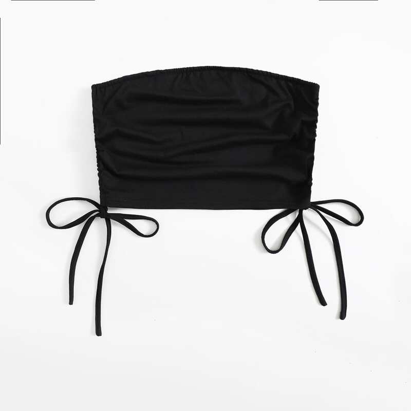 

Solid Drawstring Crop Tube Top, Black