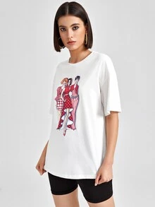 Sveta Drop Shoulder Figure Graphic Tee - White - View 4