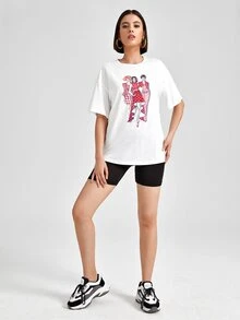 Sveta Drop Shoulder Figure Graphic Tee - White - View 5