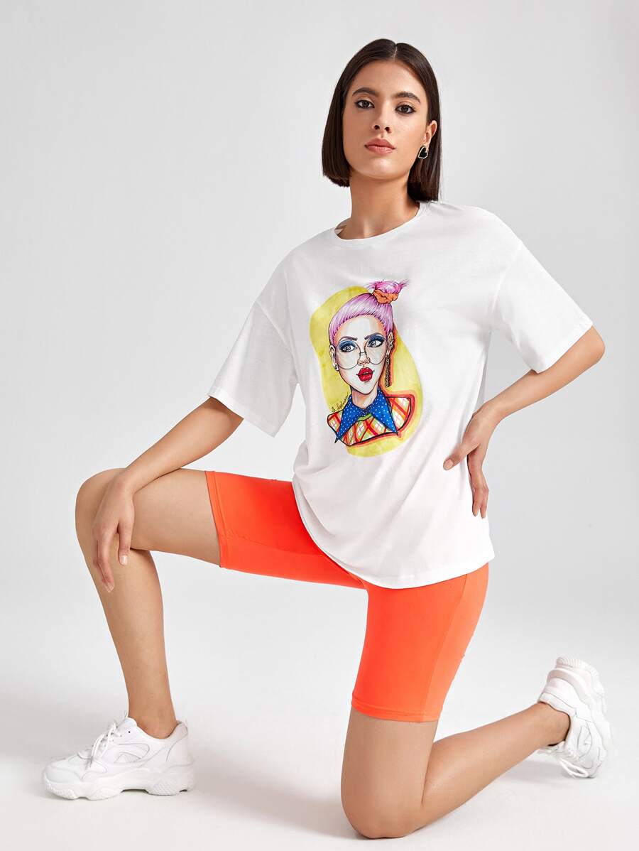 Sveta Drop Shoulder Figure Graphic Tee - White - View 1