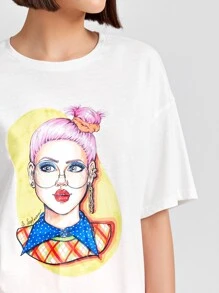 Sveta Drop Shoulder Figure Graphic Tee - White - View 3