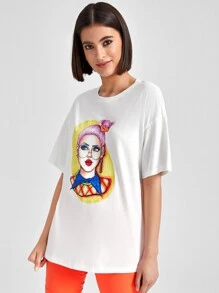 Sveta Drop Shoulder Figure Graphic Tee - White - View 4