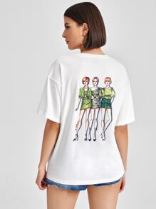 Sveta Drop Shoulder Figure Graphic Tee - White - View 1