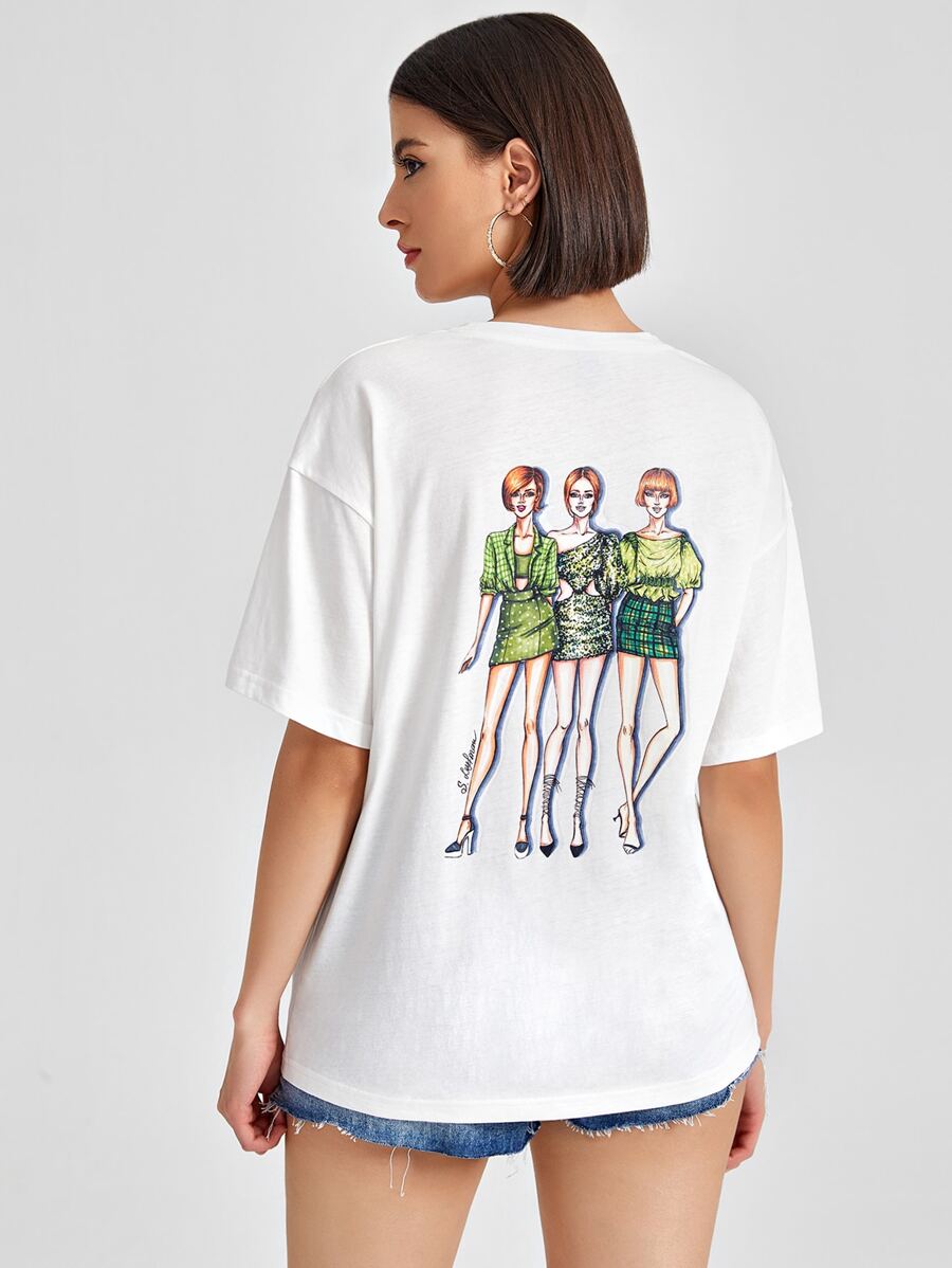 Sveta Drop Shoulder Figure Graphic Tee - White - View 1