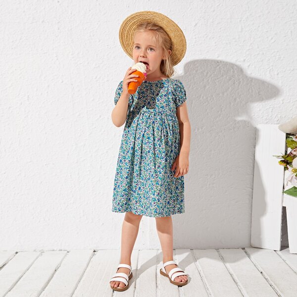 

Toddler Girls Ditsy Floral Puff Sleeve Babydoll Dress, Multicolor