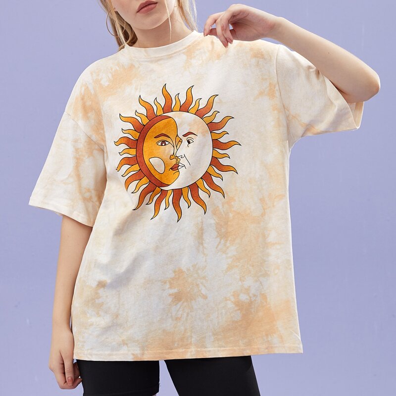 

Sun & Moon Graphic Tie Dye Oversized Tee, Multicolor