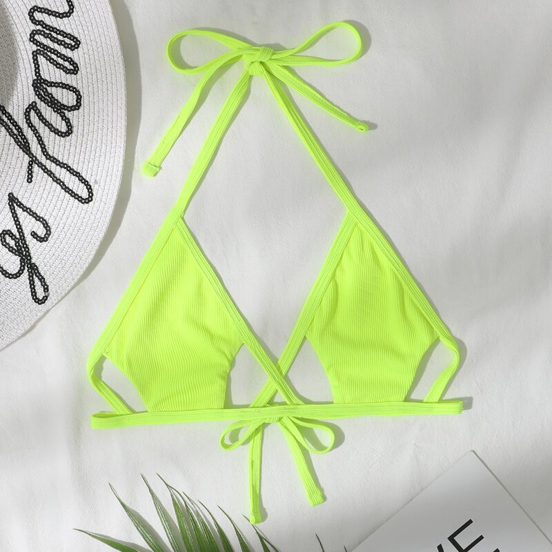 

Cut Out Halter Bikini Top, Lime green