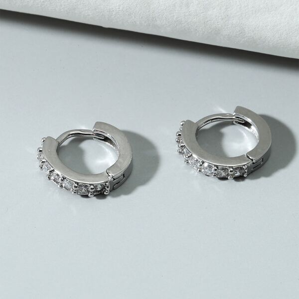 

Men Rhinestone Decor Hoop Earrings, Silver