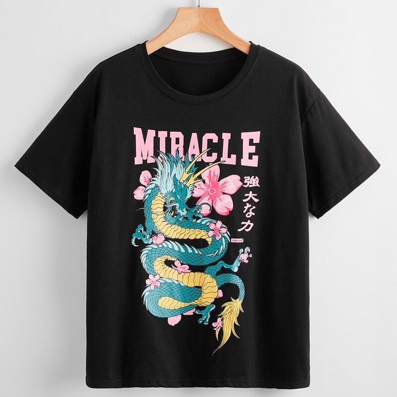 

Letter Chinese Dragon Graphic Tee, Black