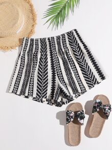 SHEIN VCAY Shirred Waist Geo Print Shorts - Multicolor - View 1