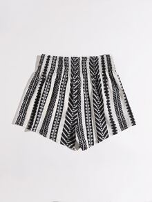 SHEIN VCAY Shirred Waist Geo Print Shorts - Multicolor - View 2