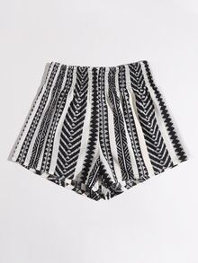 SHEIN VCAY Shirred Waist Geo Print Shorts - Multicolor - View 3