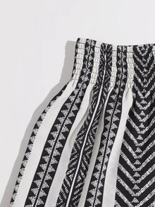 SHEIN VCAY Shirred Waist Geo Print Shorts - Multicolor - View 4