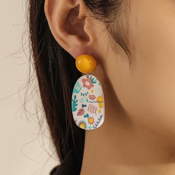 

Acrylic Geometric Earrings, White