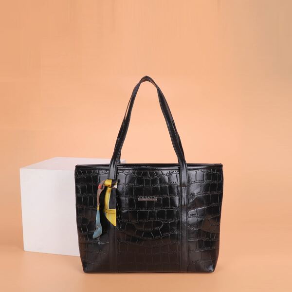 

Croc Embossed Tote Bag, Black