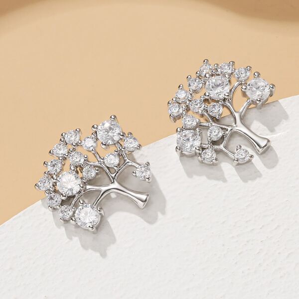 

Rhinestone Decor Tree Design Earrings, Silver