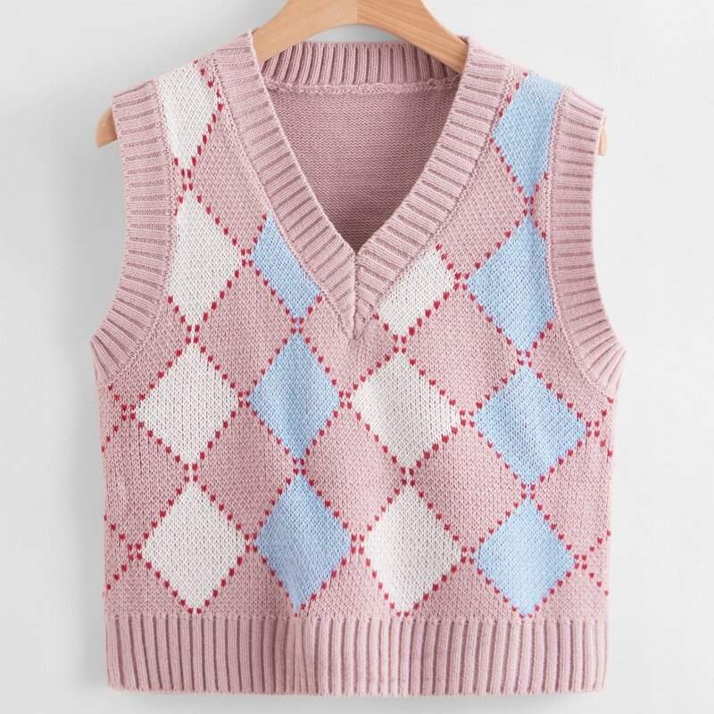 

Argyle Pattern Sweater Vest, Pink
