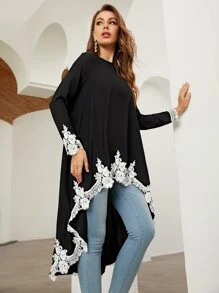 SHEIN Clasi Embroidery Detail High Low Top