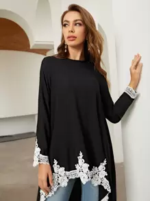 SHEIN Clasi Embroidery Detail High Low Top