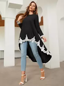 SHEIN Clasi Embroidery Detail High Low Top